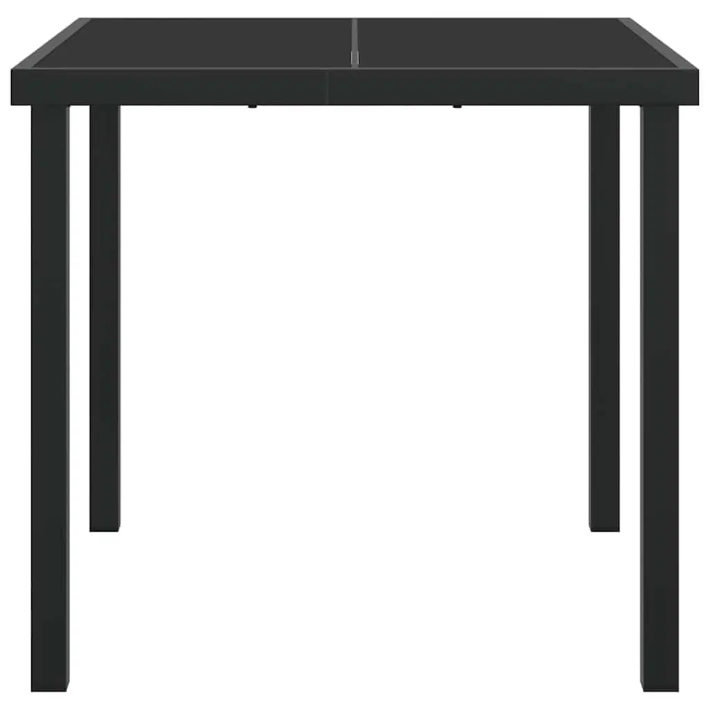 Garden Table Outdoor Patio Dining Metal Frame Tempered Glass Top Black 80 x 80 x 73 cm