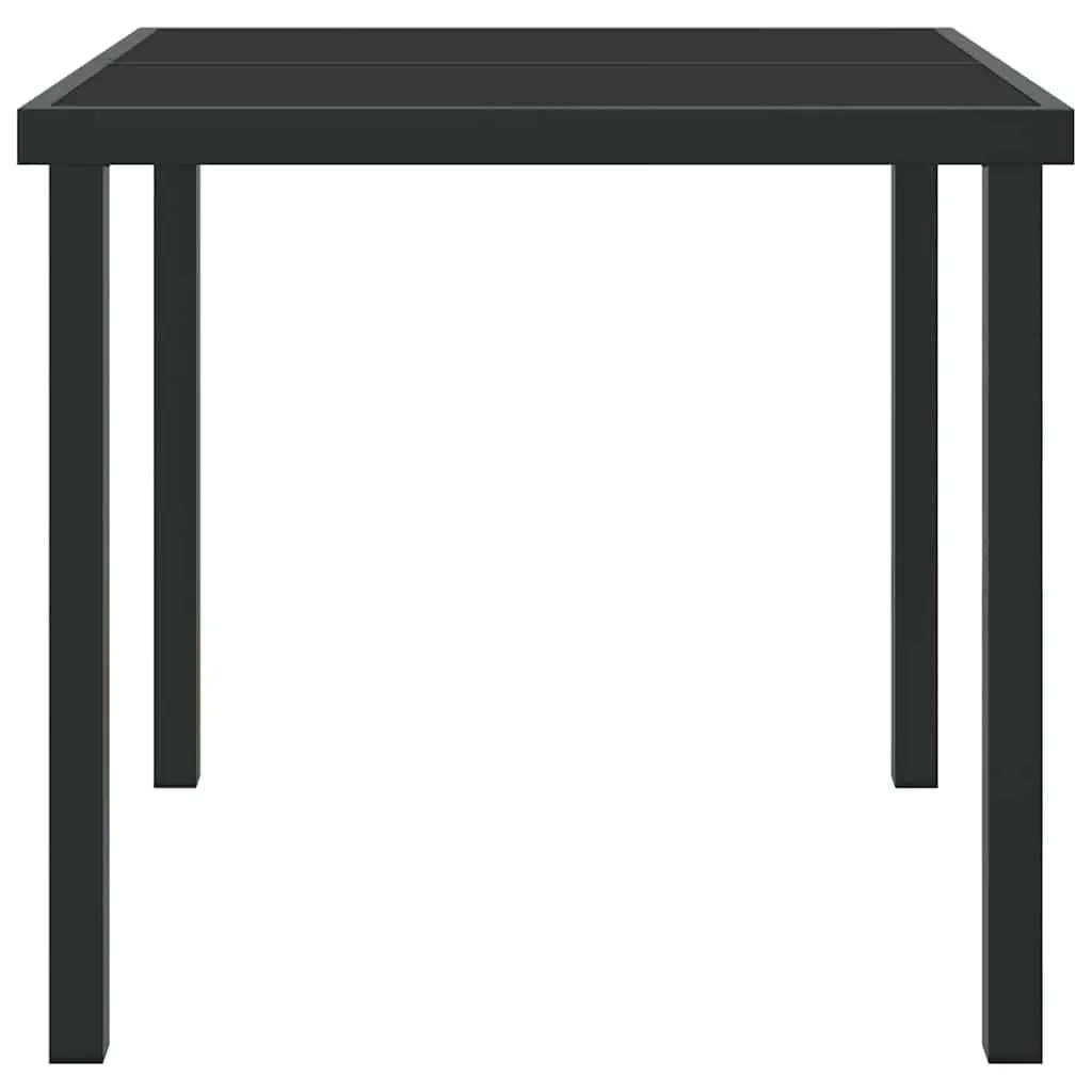 Garden Table Outdoor Patio Dining Metal Frame Tempered Glass Top Black 80 x 80 x 73 cm
