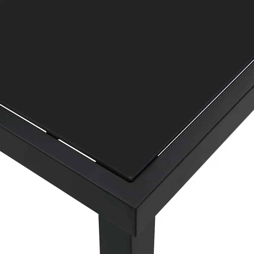 Garden Table Outdoor Patio Dining Metal Frame Tempered Glass Top Black 80 x 80 x 73 cm
