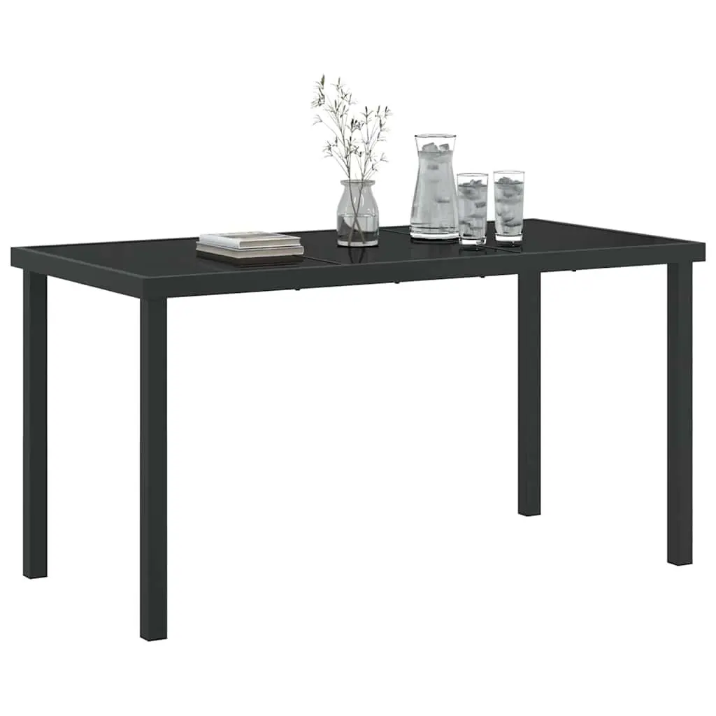Garden Table Outdoor Patio 140 x 70 x 73 cm Black Metal Frame Tempered Glass