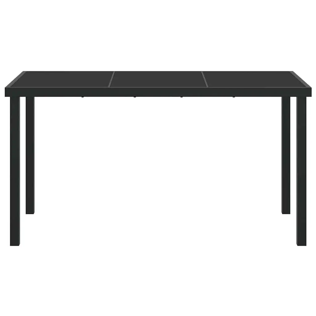 Garden Table Outdoor Patio 140 x 70 x 73 cm Black Metal Frame Tempered Glass