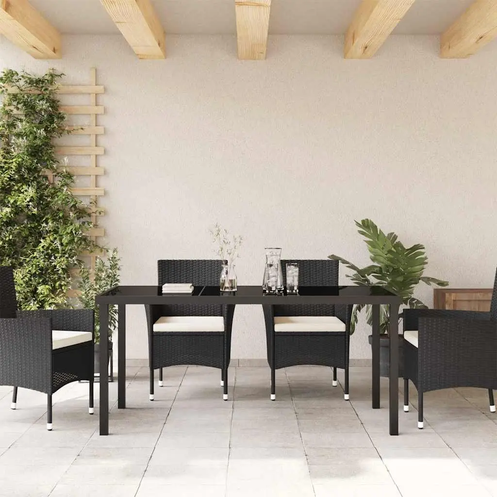 Garden Dining Table 160x80x73cm Black Metal Frame Tempered Glass Outdoor Patio