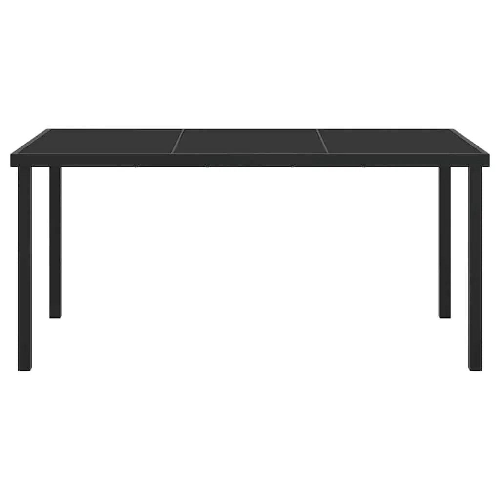 Garden Dining Table 160x80x73cm Black Metal Frame Tempered Glass Outdoor Patio