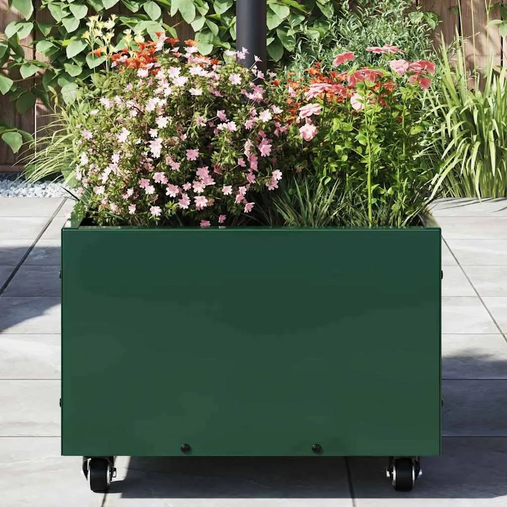 Parasol Base Manual Outdoor Umbrella Stand 45 x 45 x 45 cm Green Steel Wheeled