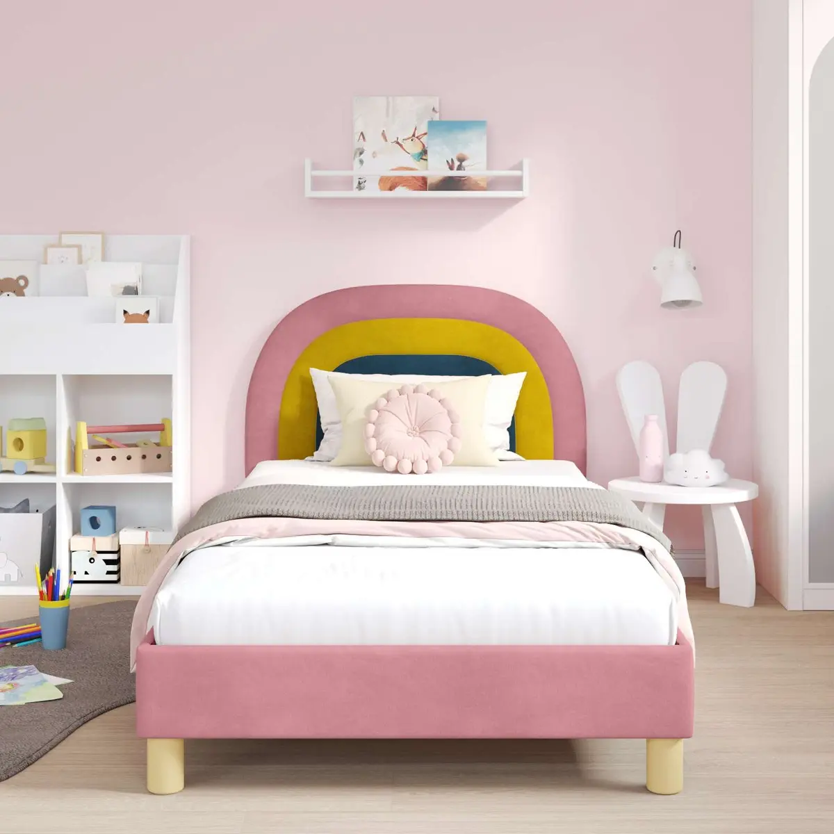 Kids Bed Frame Pink 90 x 190 cm Velvet Touch Slatted Base