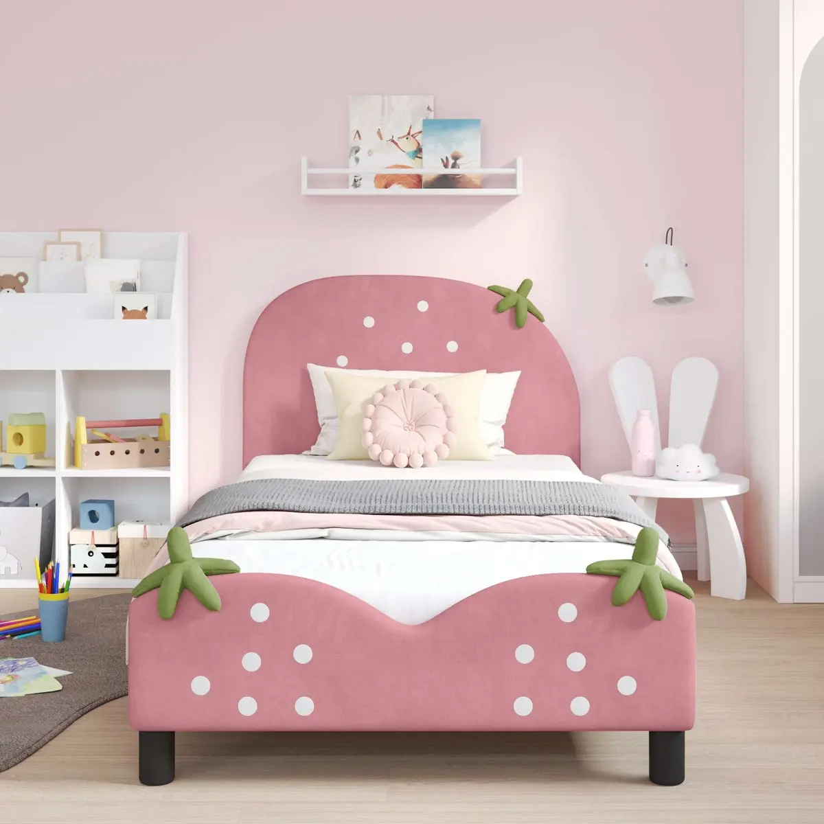 Kids Bed Frame Pink 90 x 190 cm Velvet Upholstered