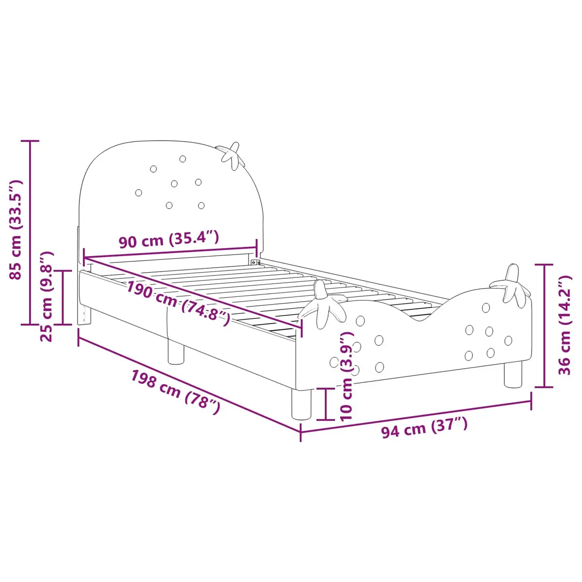 Kids Bed Frame Pink 90 x 190 cm Velvet Upholstered