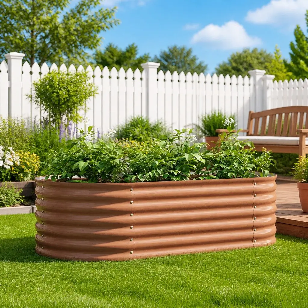 Raised Bed Garden Planter 160x80x44cm Steel Frame Outdoor Vegetables Flowers Brown