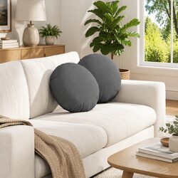 Seat Cushions 2 pcs Dark Grey Round 40cm Fabric Indoor Chair Sofa Cushion Decor