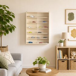 Wall Display Case with Shelf Beige Wall-Mounted Storage Unit Modern Home Decor