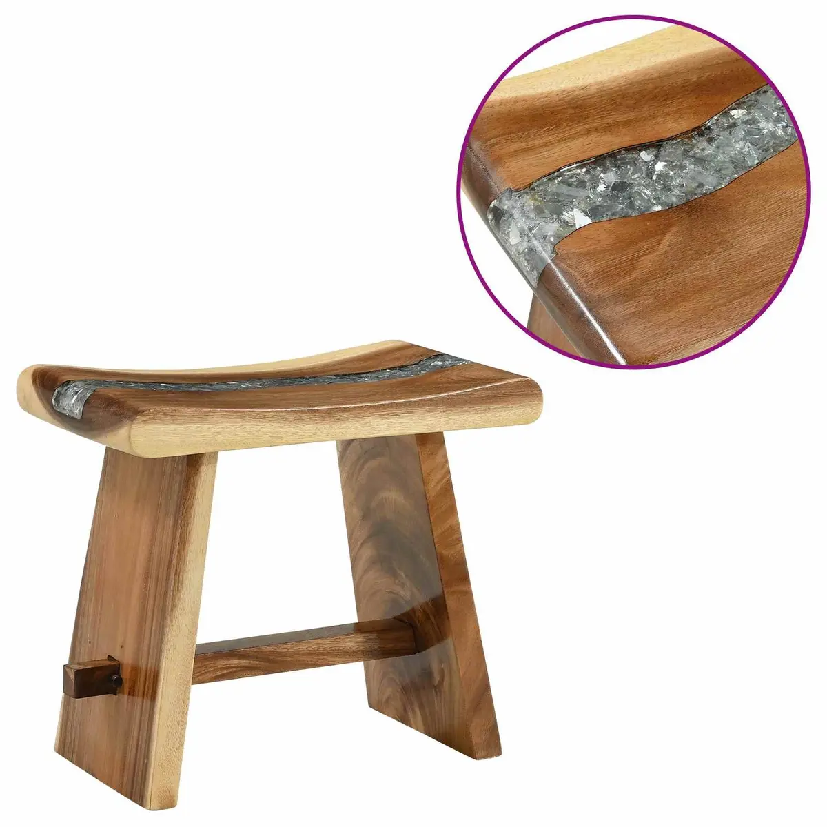 Shower Stool Natural Brown Solid Wood Bathroom Seating Plant Stand Indoor