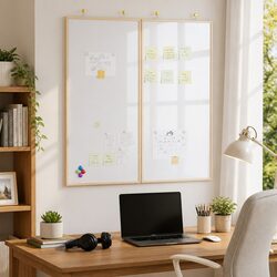 Folding Bulletin Board White 100x100cm Solid Pine Wood Office Display Wall Mount