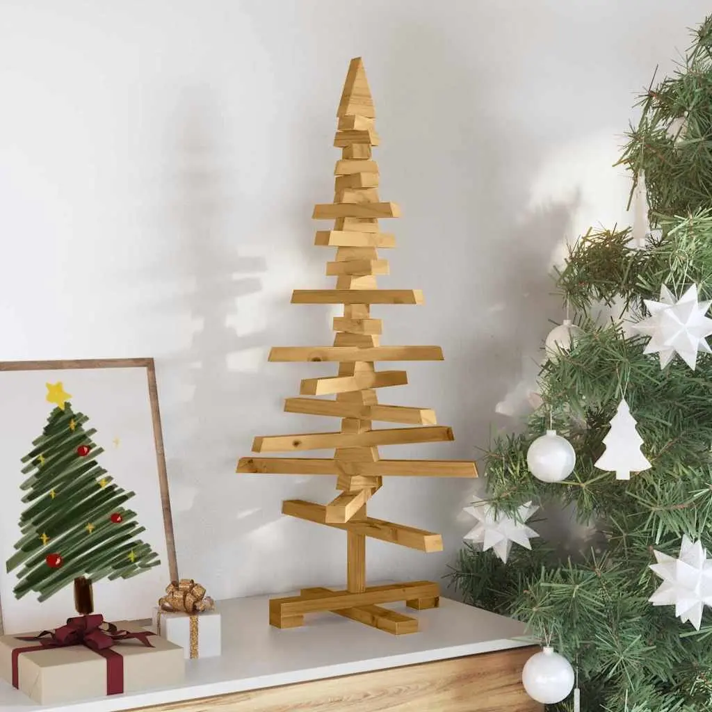 Pine Wood Christmas Tree Adjustable Branches 90cm Brown Indoor Outdoor Stand