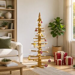 Wooden Christmas Tree 150cm Brown Adjustable Branches Natural Pine DIY Paintable