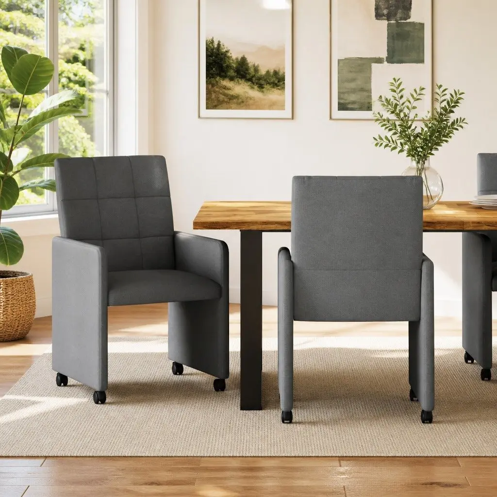 Dining Chairs with Wheels Ergonomic Seating 2 Pieces Grey