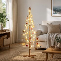 Warm 150cm Wooden Christmas Tree with Solid Stand