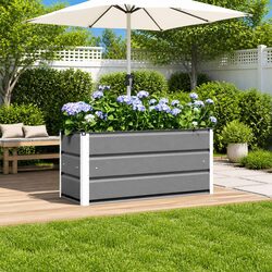 Light Grey Steel Planter Garden Patio Indoor Outdoor Pot 100x40x45cm Modern