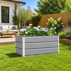 Reliable Light Grey Galvanised Steel Planter, 100 x 50 x 45 cm