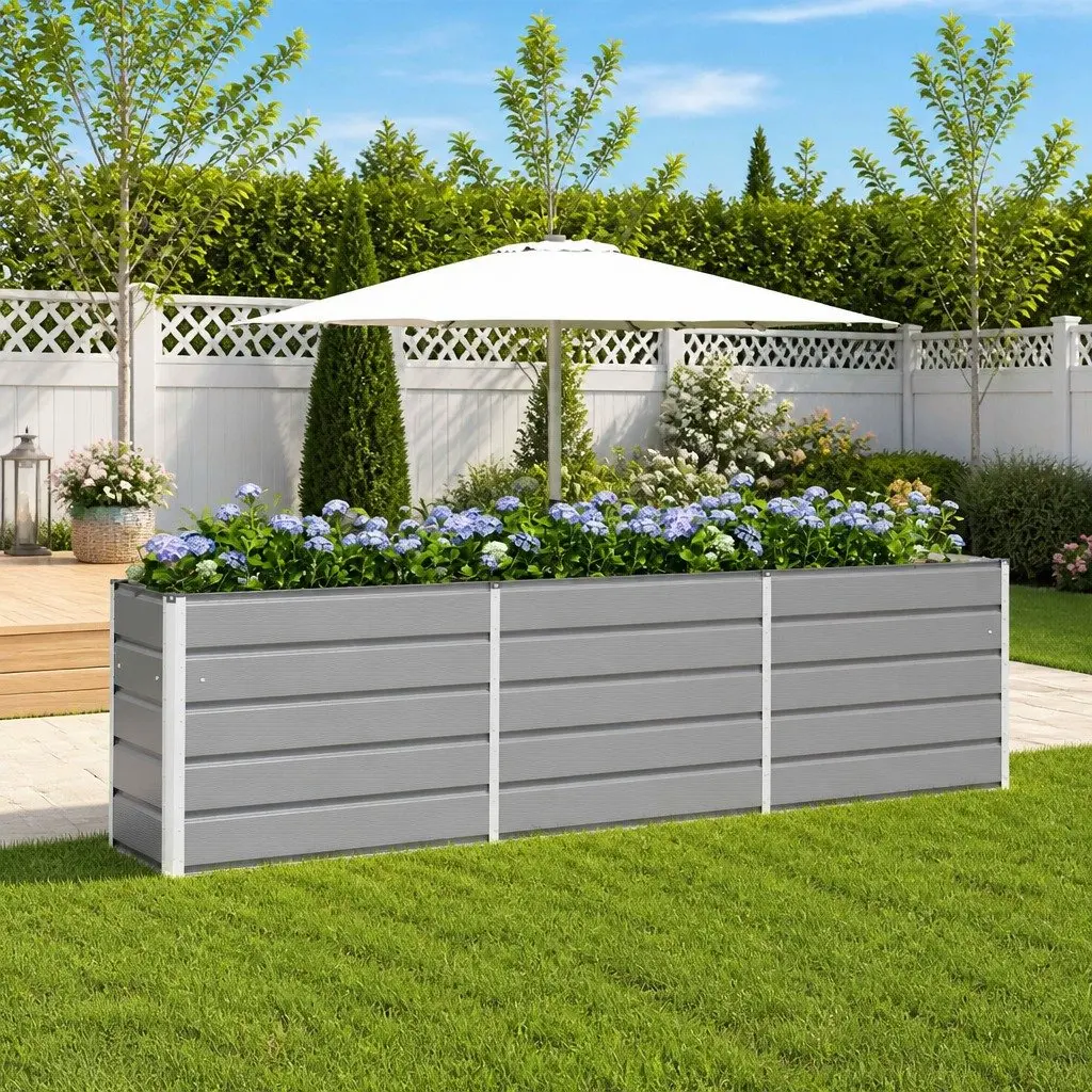 Galvanised Steel Planter Light Grey 290 x 50 x 75 cm Garden Outdoor Raised Bed