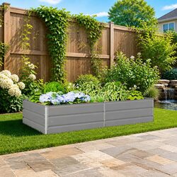 A Practical Light Grey Steel Planter for Your Garden