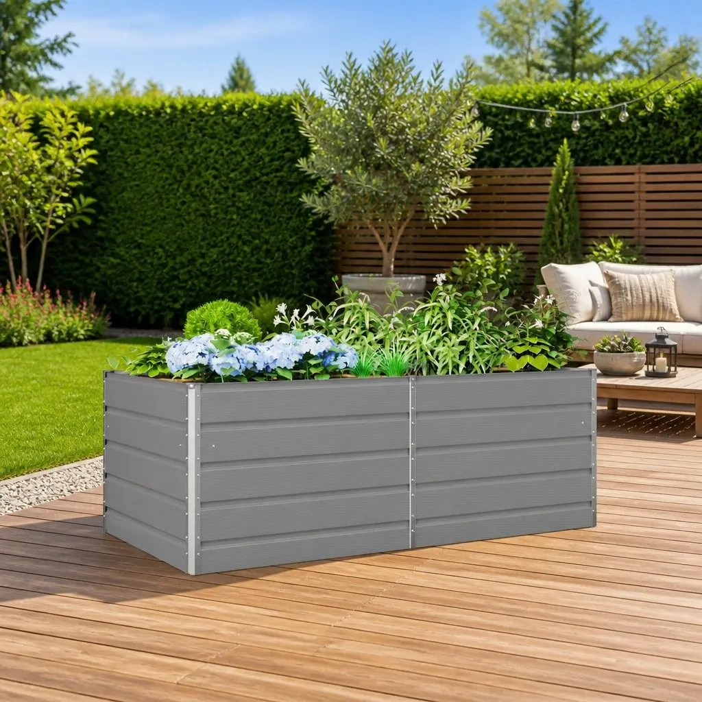 Galvanised Steel Planter Outdoor Garden Patio 195 x 100 x 75 cm Light Grey
