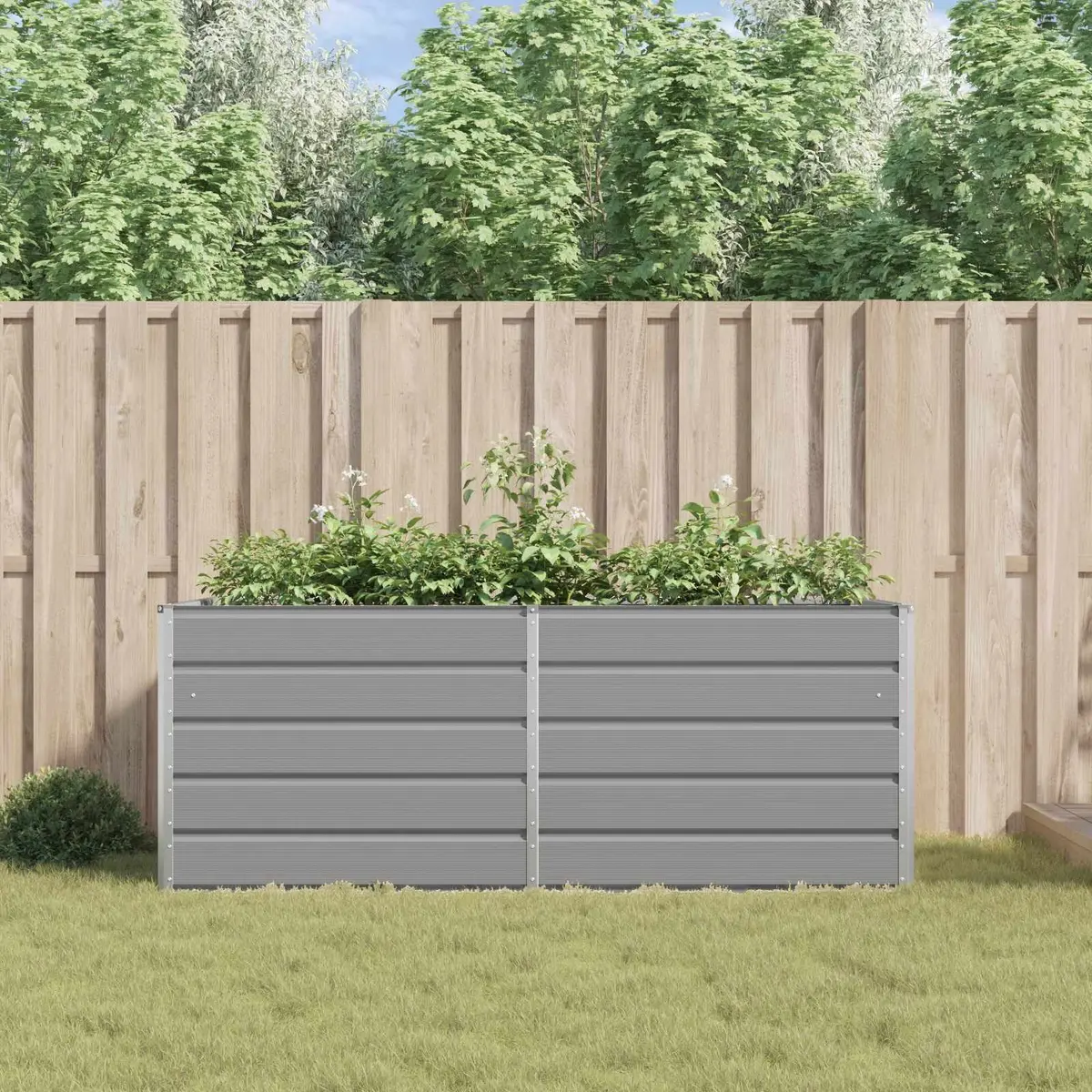 Galvanised Steel Planter Outdoor Garden Patio 195 x 100 x 75 cm Light Grey