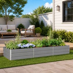 Reliable Light Grey Galvanised Steel Planter - Perfect for Your Garden 290 x 100 x 45 cm