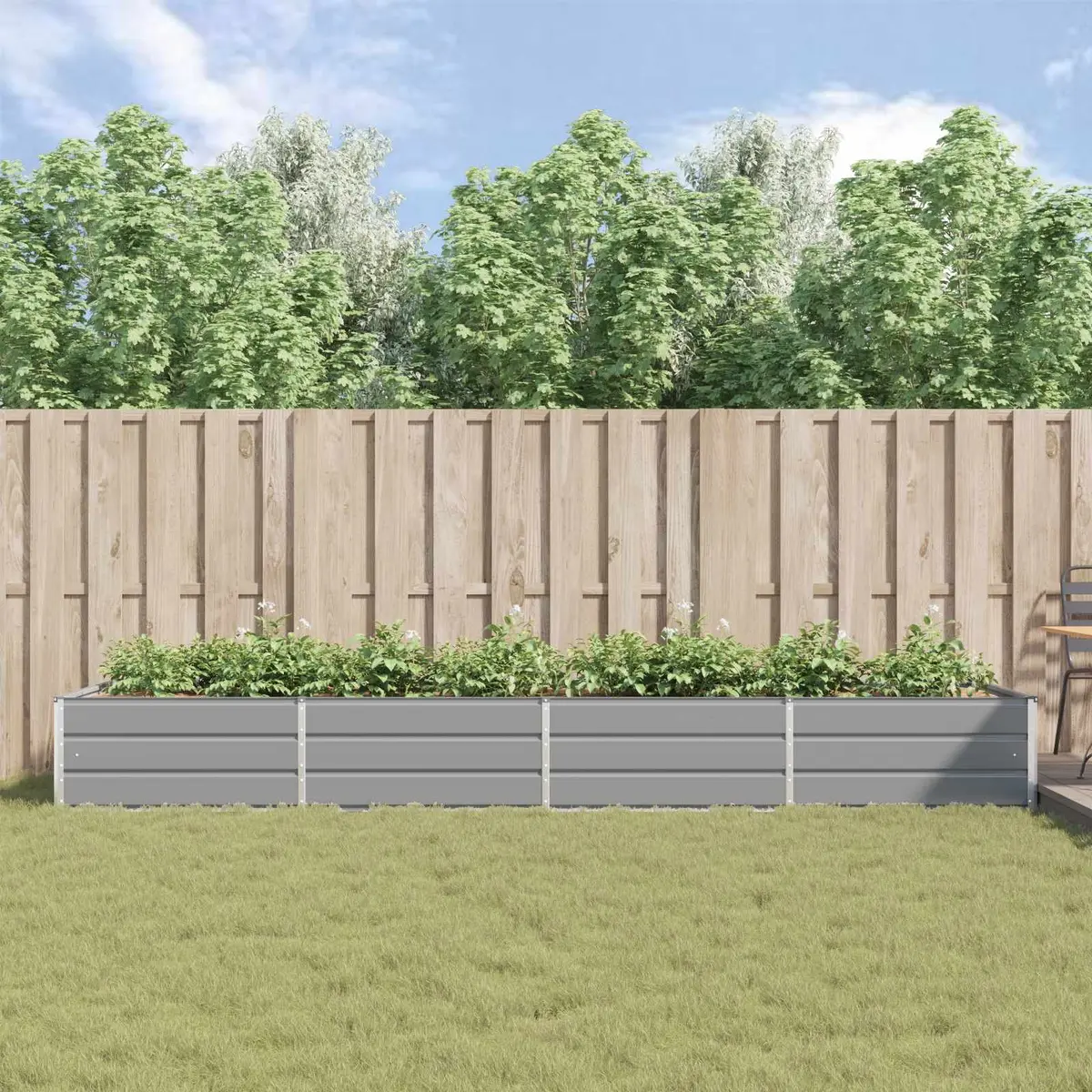 Galvanised Steel Garden Planter Outdoor Raised Bed 385 x 100 x 45 cm Light Grey