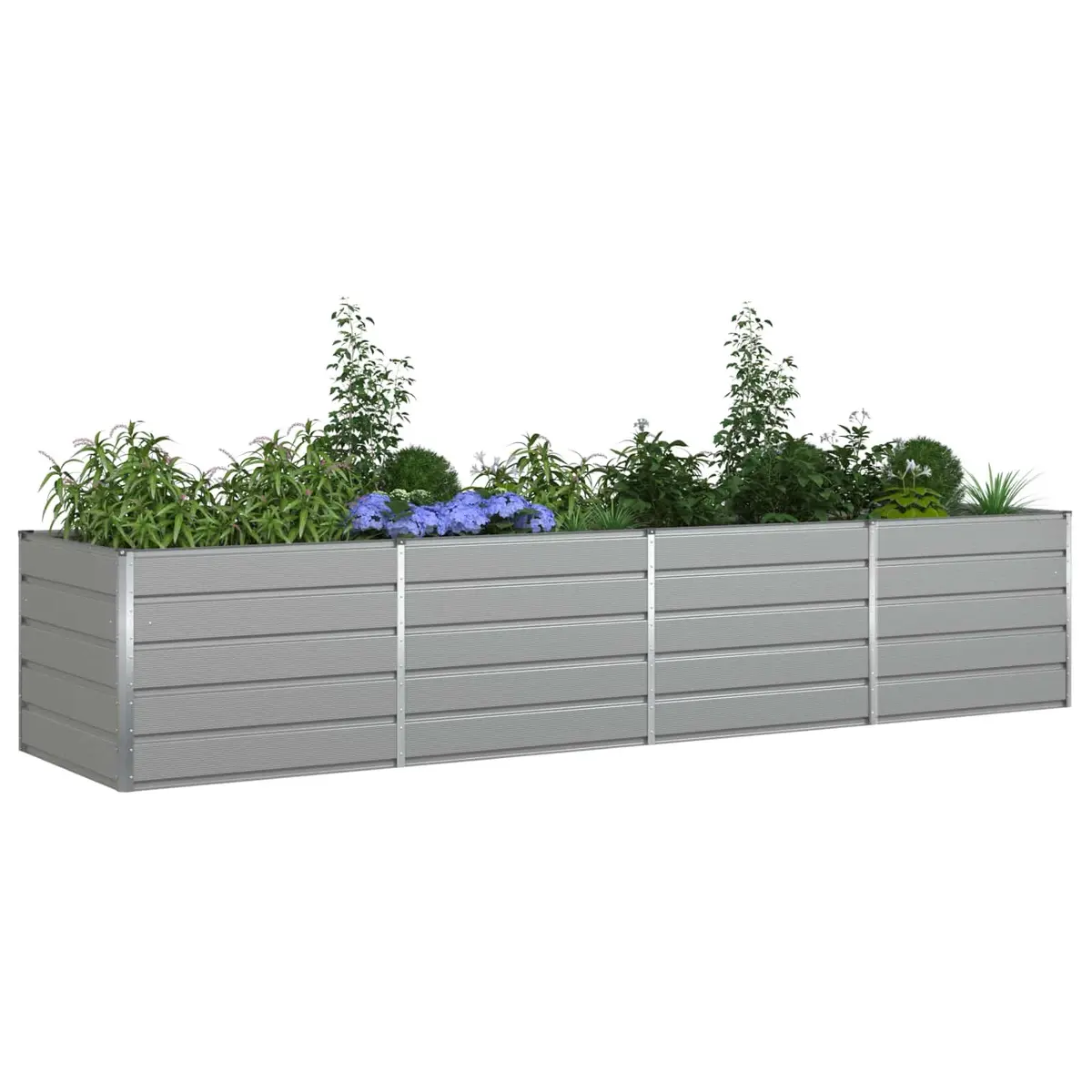 Steel Garden Planter Large Light Grey 385 x 100 x 75 cm Raised Planting Box