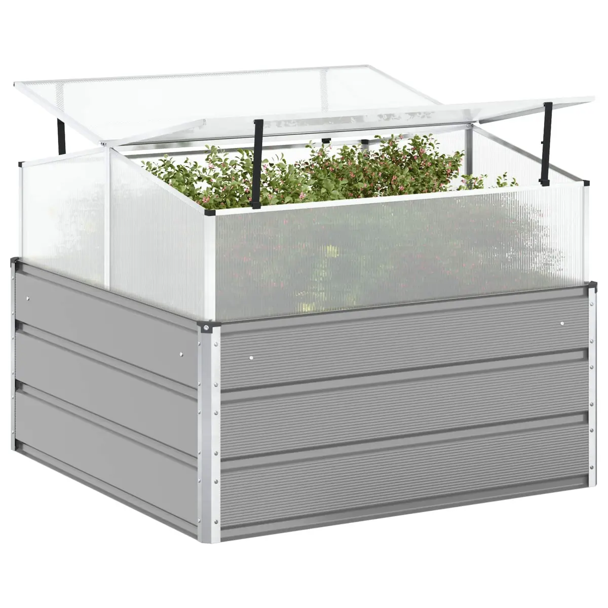 Steel Planter Outdoor Large Raised Bed 100 x 100 x 77 cm Light Grey