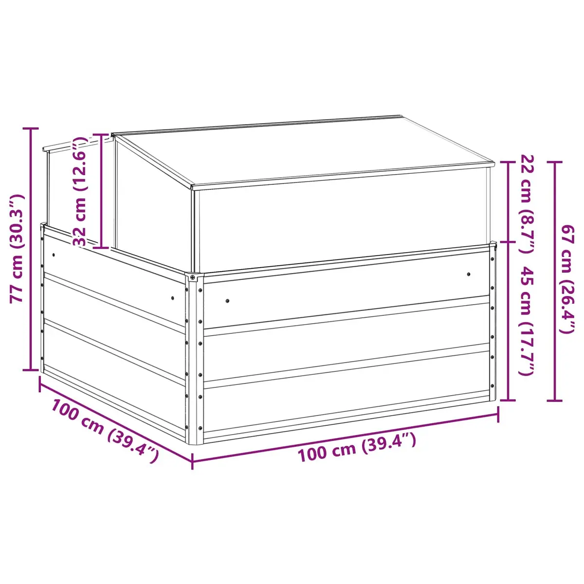 Steel Planter Outdoor Large Raised Bed 100 x 100 x 77 cm Light Grey