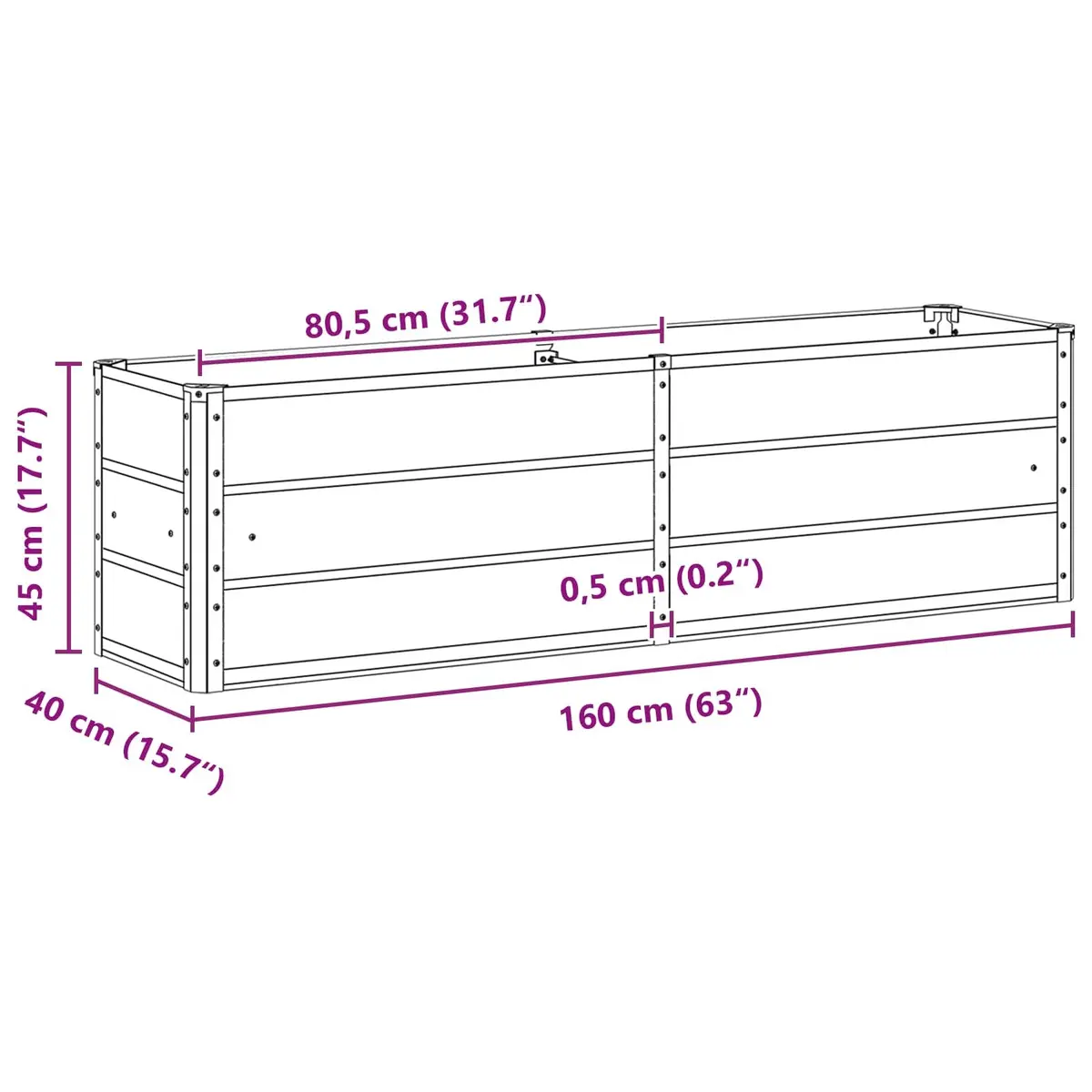 Steel Planter Indoor Outdoor 160 x 40 x 45 cm Anthracite