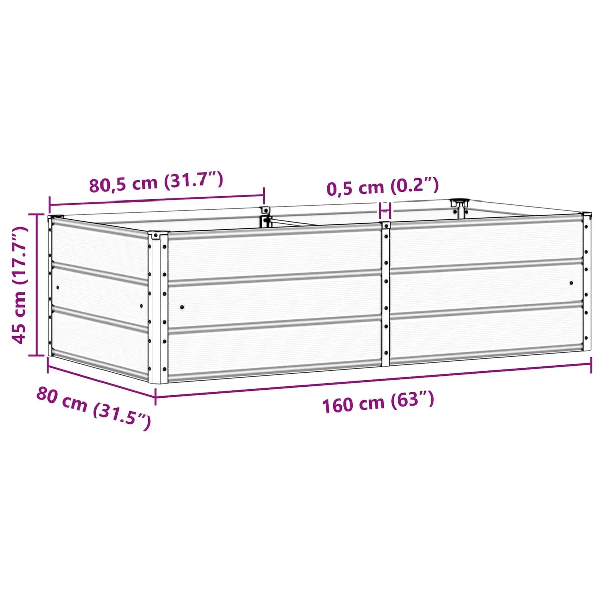 Steel Planter Anthracite Modern Garden Container 160 x 80 x 45 cm