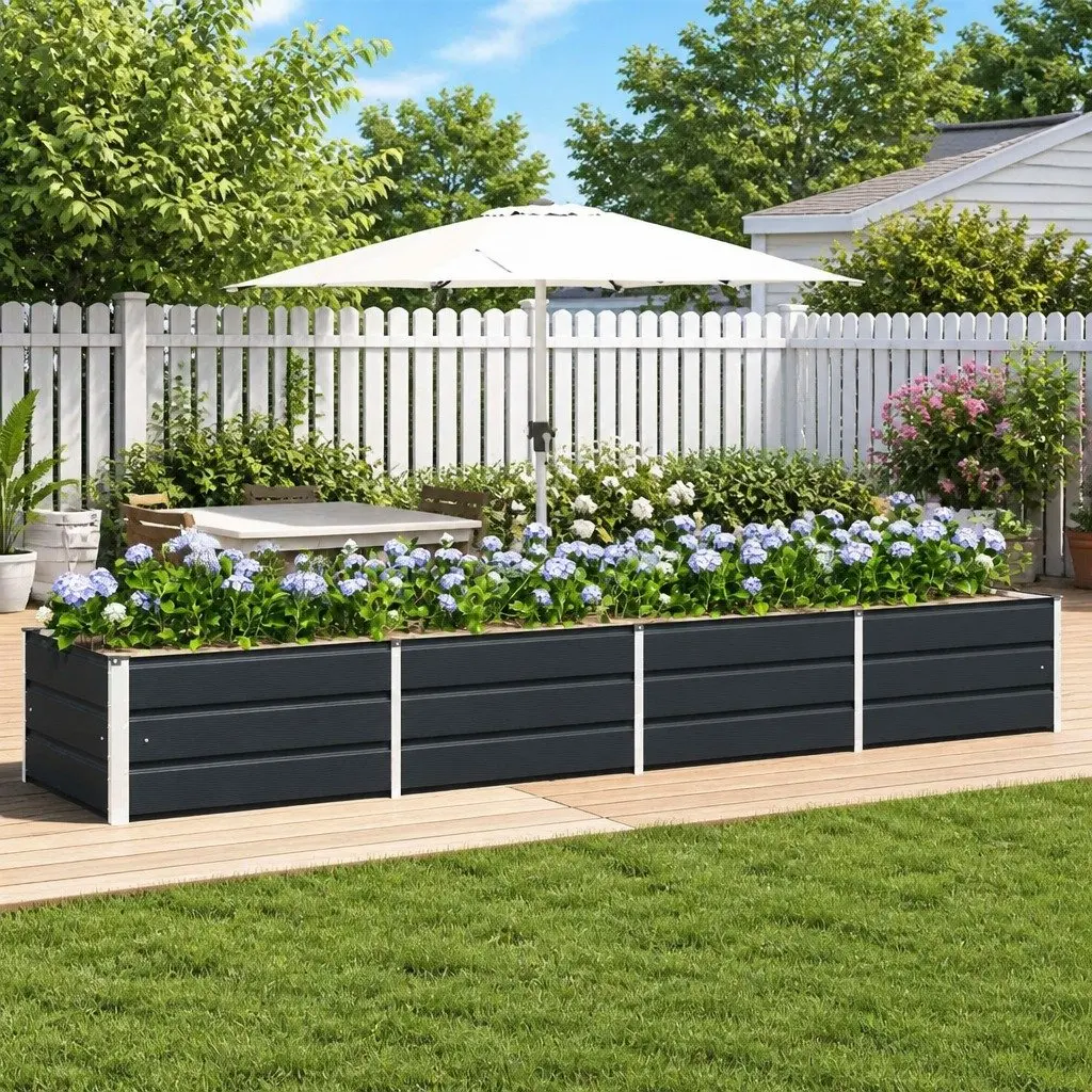 Steel Planter Anthracite 320 x 80 x 45 cm Indoor Outdoor Garden Terrace