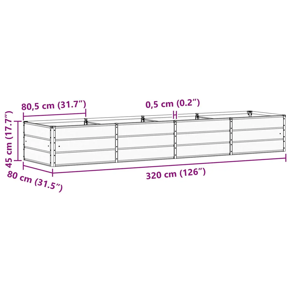Steel Planter Anthracite 320 x 80 x 45 cm Indoor Outdoor Garden Terrace
