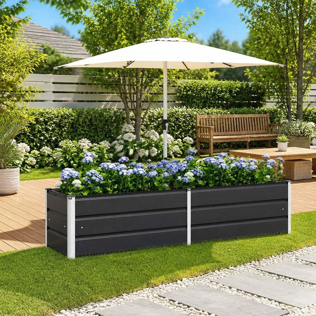 Steel Planter Outdoor Garden 195 x 50 x 45 cm Anthracite Galvanised
