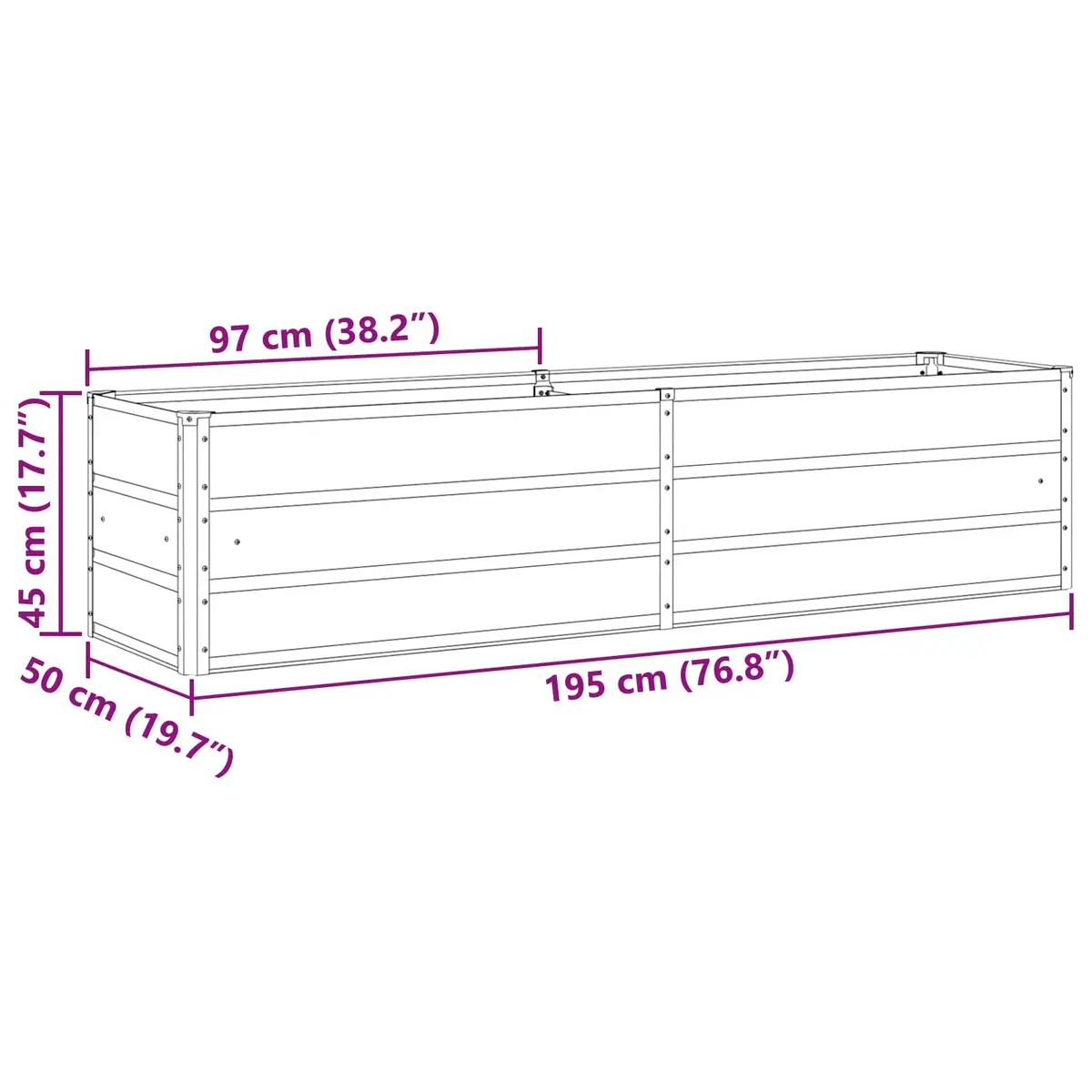 Steel Planter Outdoor Garden 195 x 50 x 45 cm Anthracite Galvanised