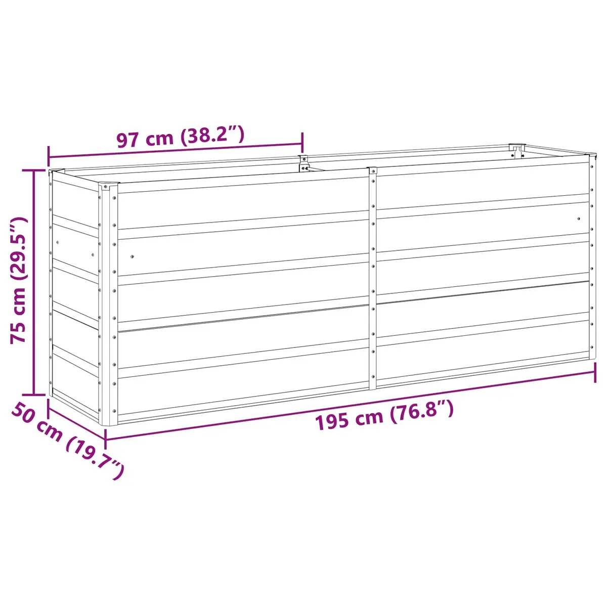 Steel Planter Garden Outdoor Pot 195 x 50 x 75 cm Anthracite