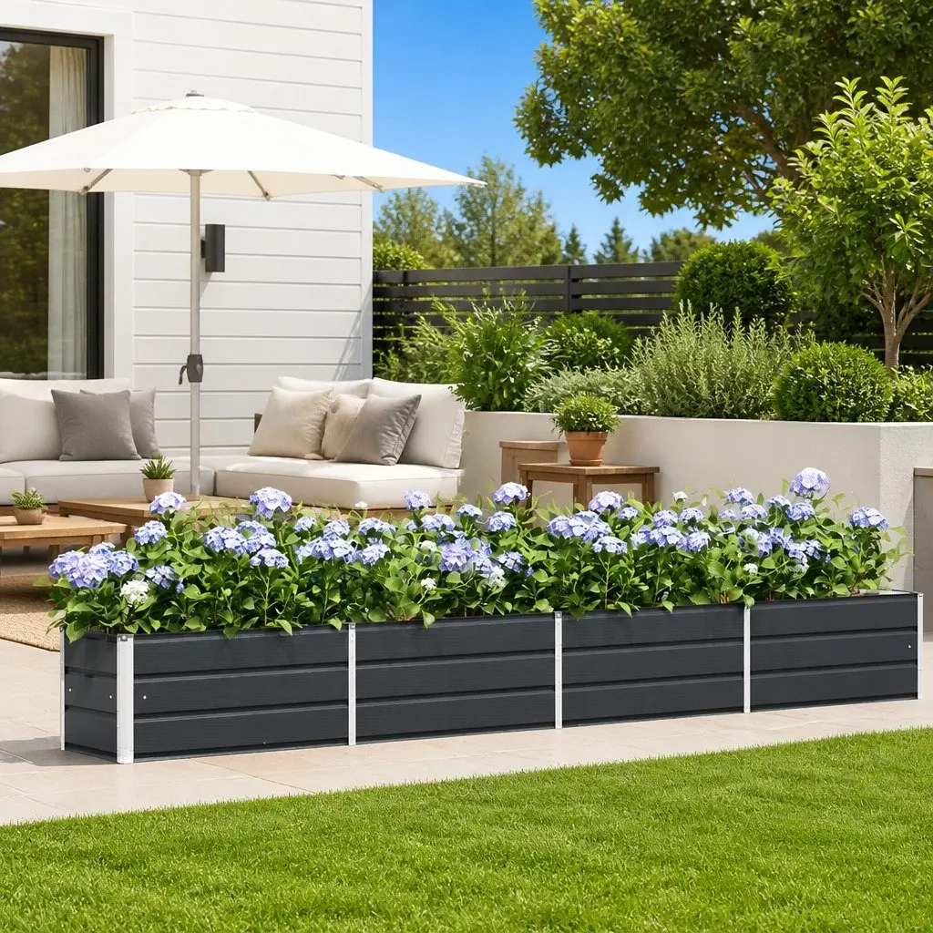 Galvanised Steel Planter Outdoor Garden Raised Bed 385 x 50 x 45 cm Anthracite