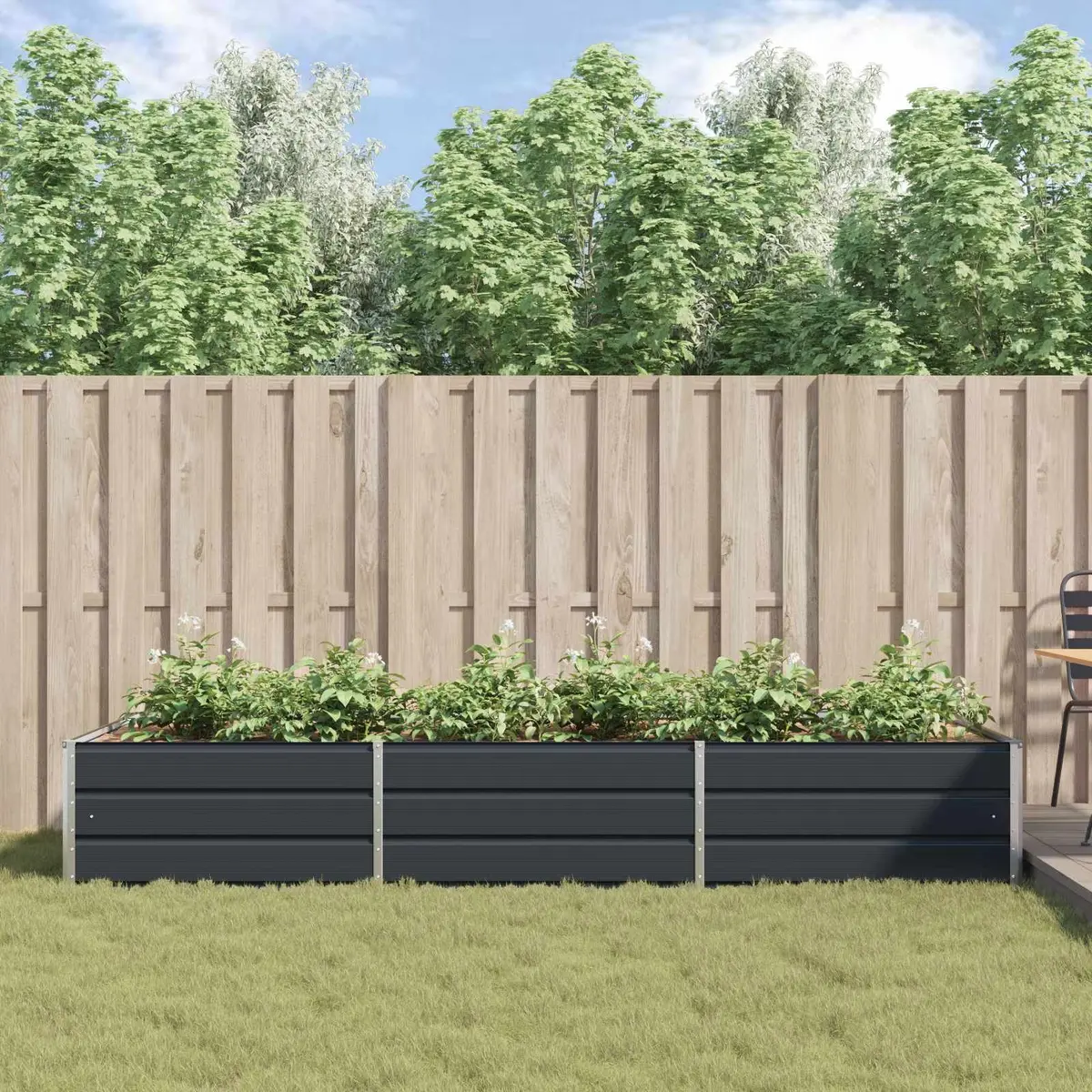 Large Steel Planter Anthracite 290 x 100 x 45 cm Galvanised Outdoor Garden