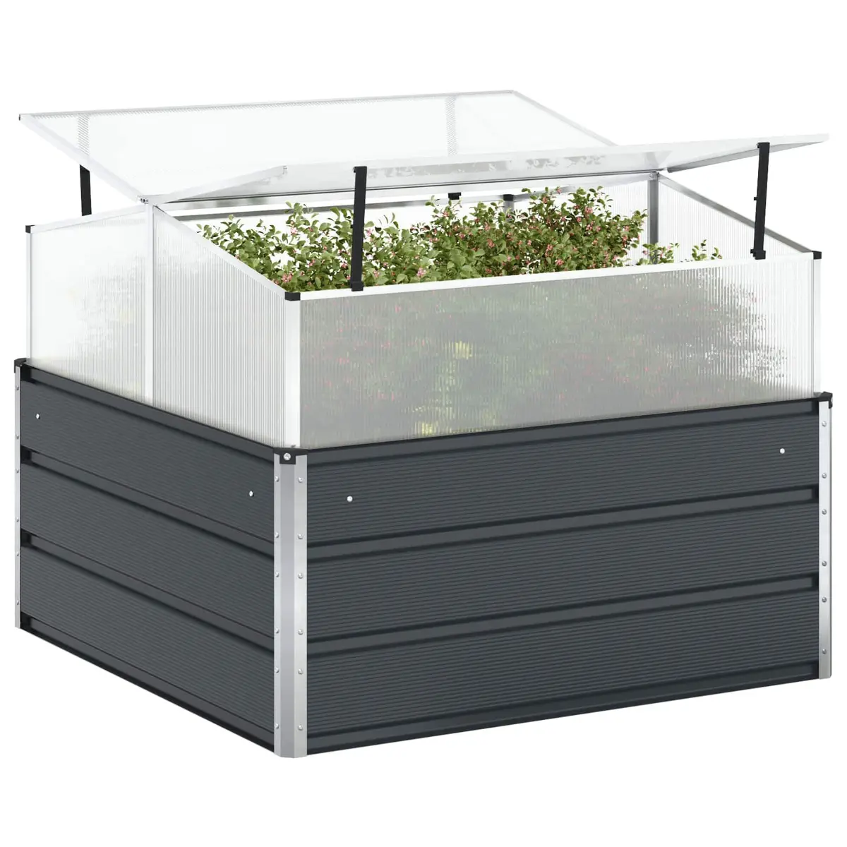 Planter Anthracite Galvanised Steel Large Raised Bed 100x100x77cm Garden Outdoor