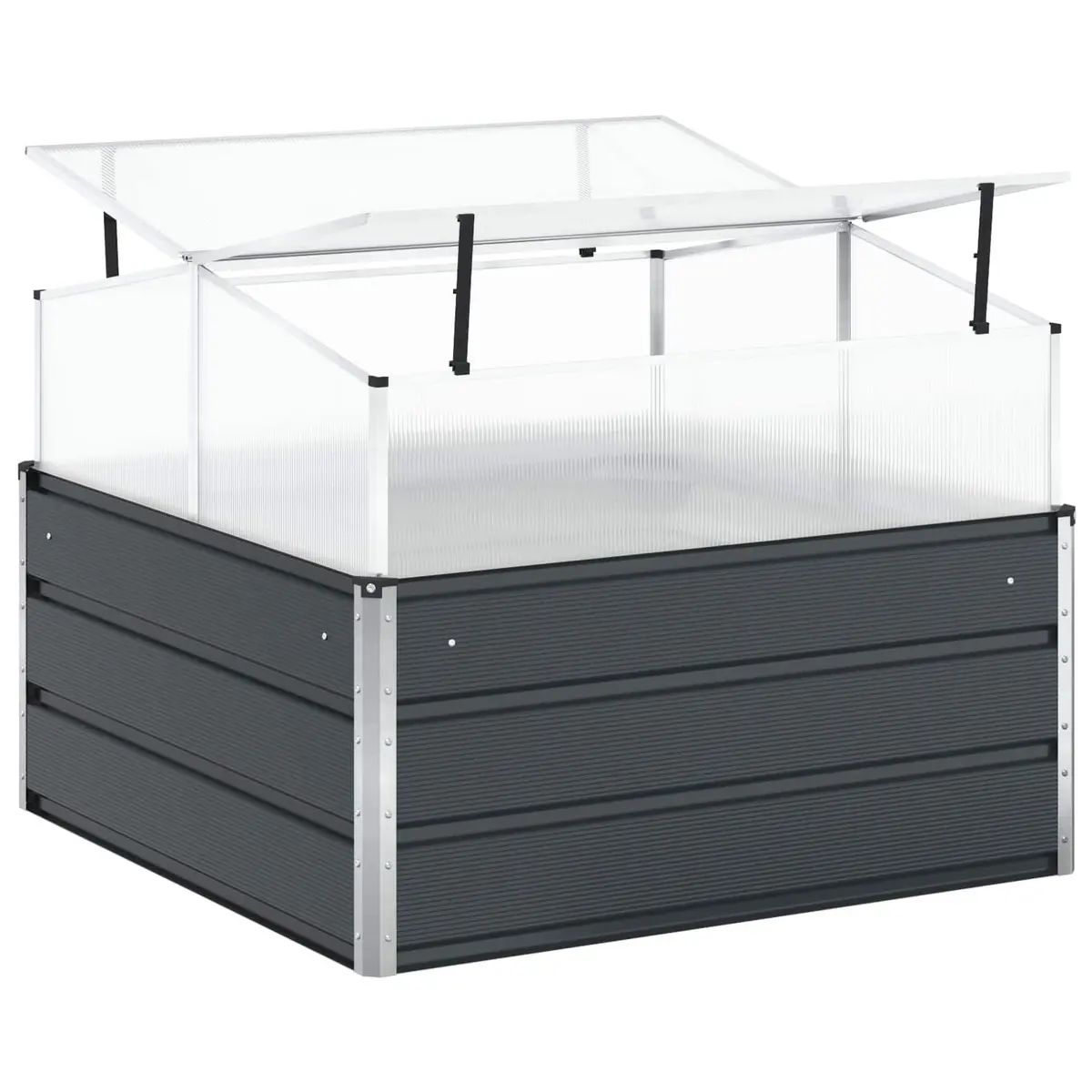 Planter Anthracite Galvanised Steel Large Raised Bed 100x100x77cm Garden Outdoor