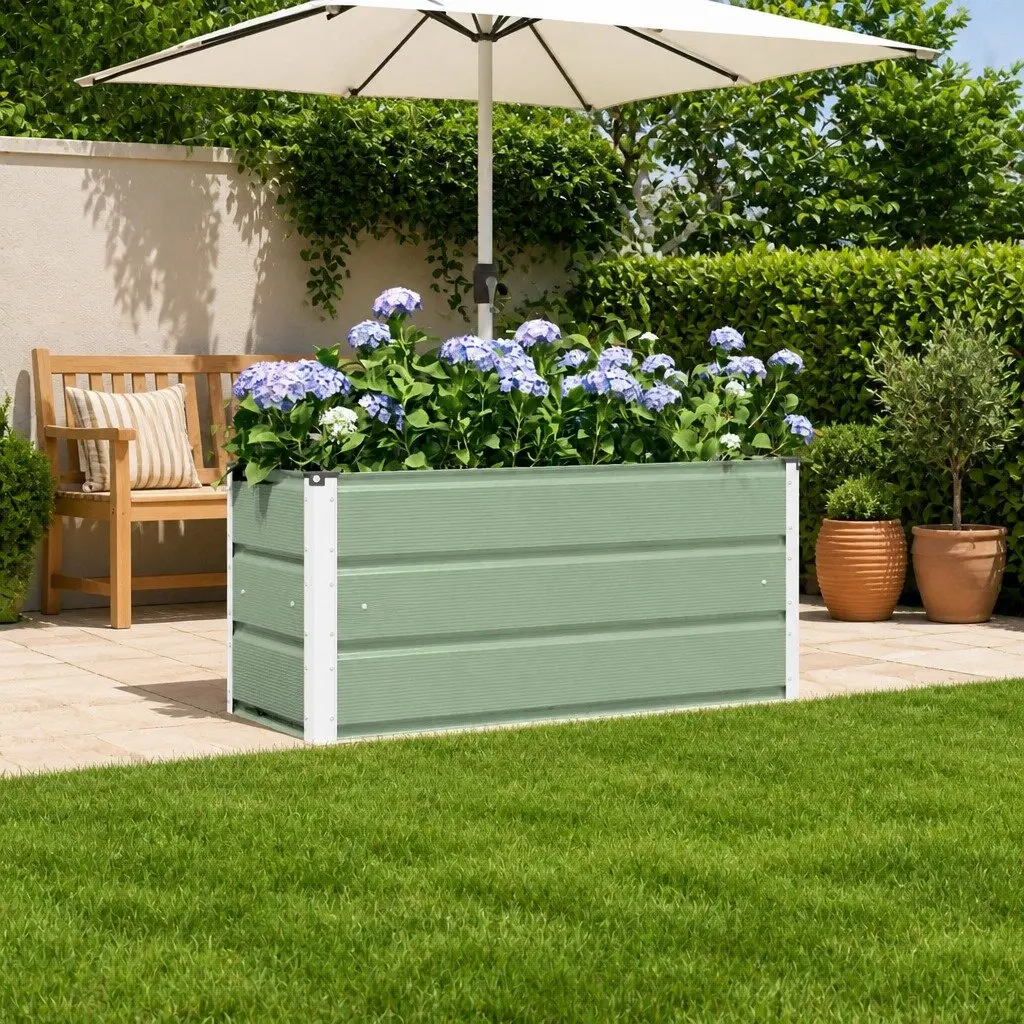 Steel Planter Garden Container Indoor Outdoor 100 x 40 x 45 cm Green