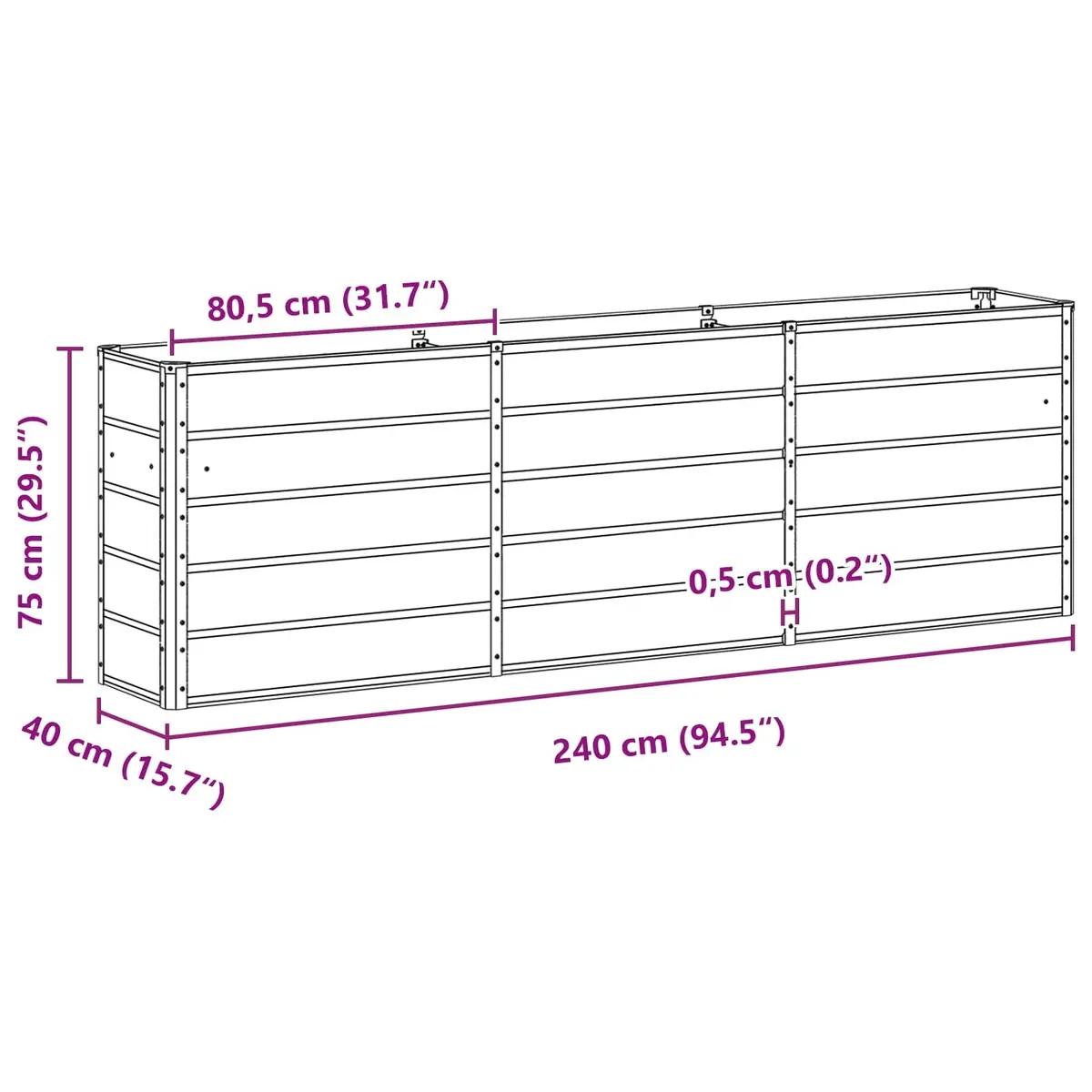 Steel Planter Indoor Outdoor Garden Patio Raised Bed 240 x 40 x 75 cm Green