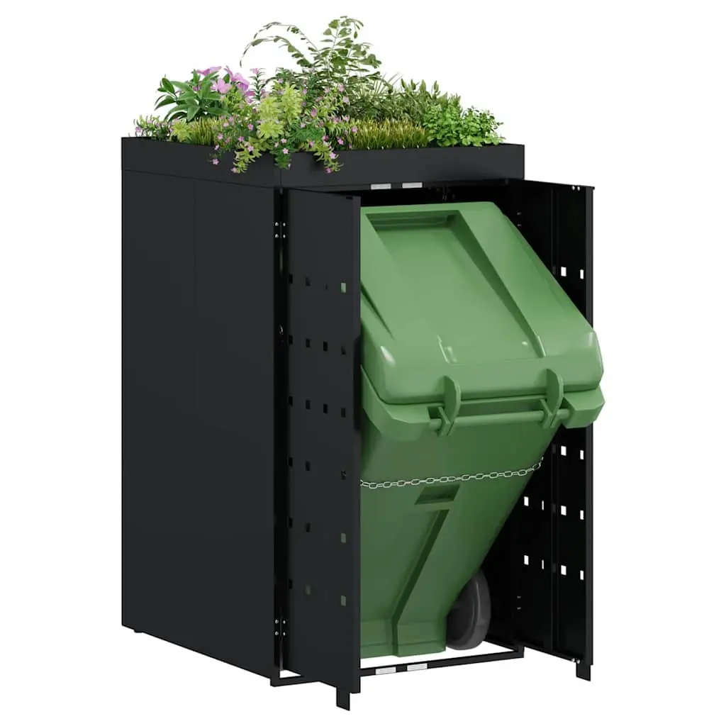 Wheelie Bin Storage Unit with Planter Roof Single 240L Outdoor Garden Waste Black