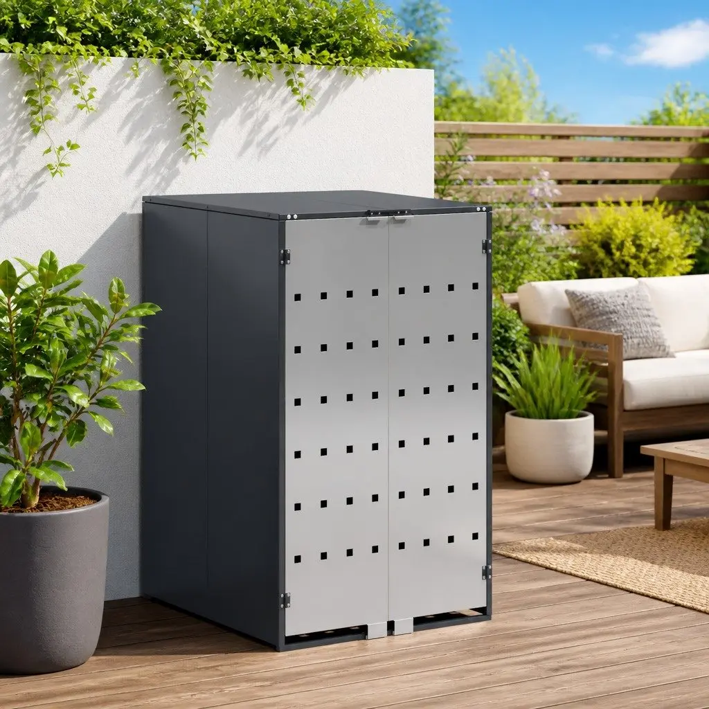 Wheelie Bin Storage Enclosure Gas Lift Lid Anthracite 240L Outdoor Waste