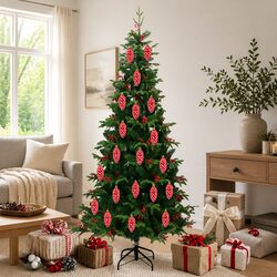 Christmas Pine Cone Ball Ornaments 40 Pieces Red Plastic Holiday Tree
