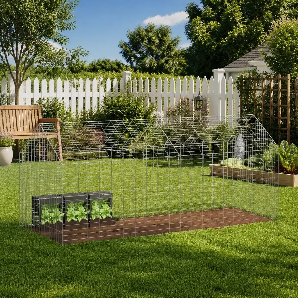 Rabbit Cage 200x78x78cm Silver Outdoor Pet Habitat Galvanised Steel Bunny House