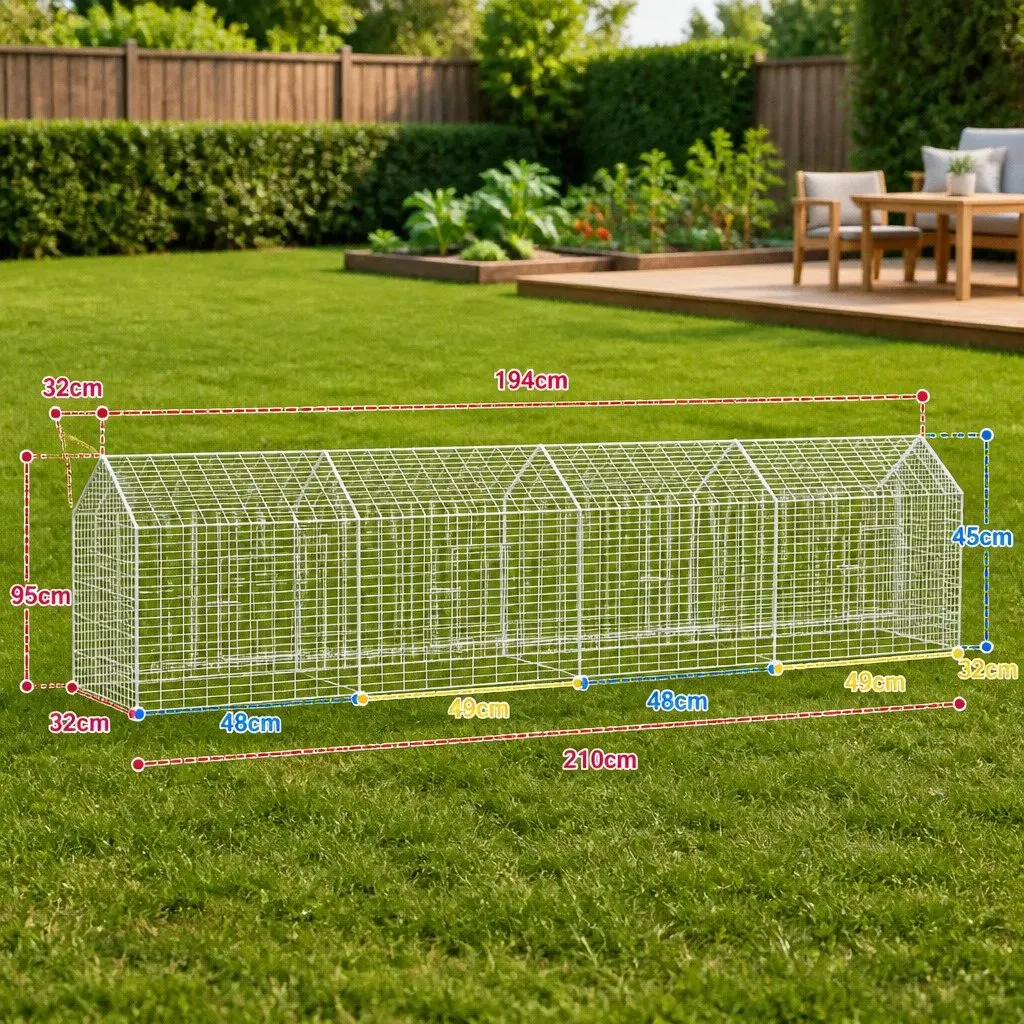 Rabbit Cage Outdoor Silver 400x78x78cm Galvanised Steel Garden Hutch Enclosure