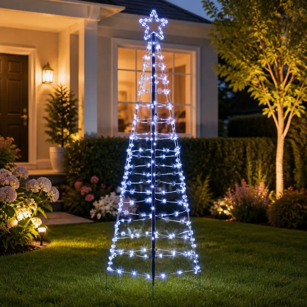 LED Christmas Tree Indoor Outdoor 250cm Blue with Ground Spikes 8 Flash Modes
